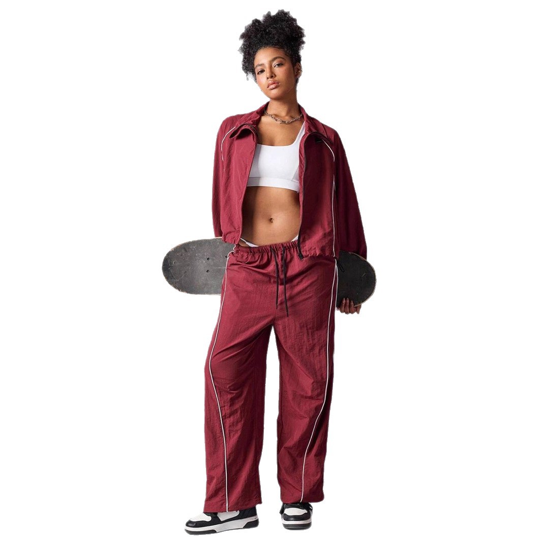 Women's Colorblock Drawstring Track Jacket and Pants Set
