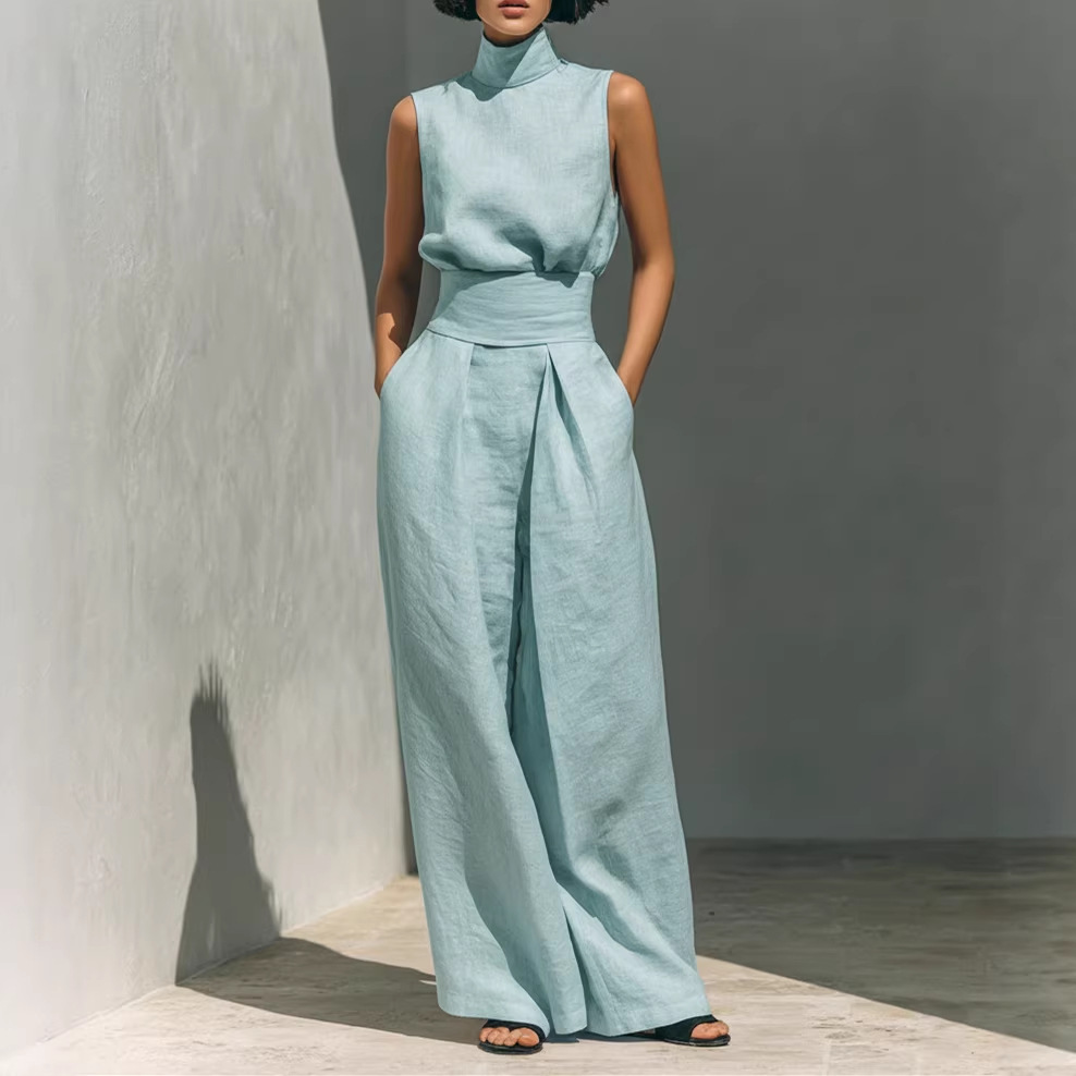 Women's Cotton-Linen Sleeveless Top and Pants Casual Set