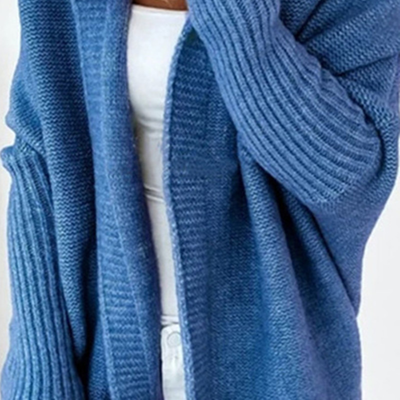 Hooded Knit Cardigan with Batwing Sleeves and Back Panel
