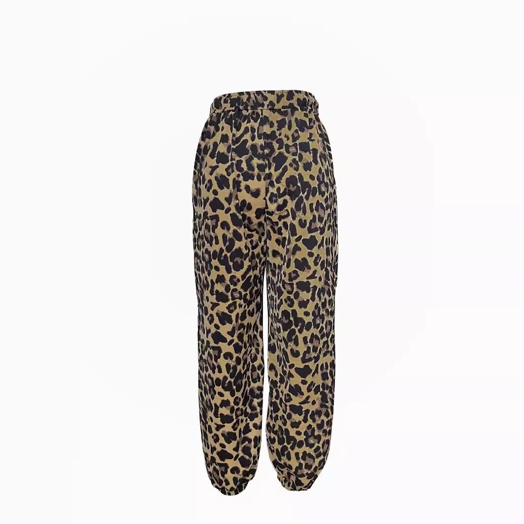 Women's Leopard Print Harem Jogger Pants High Waist Drawstring
