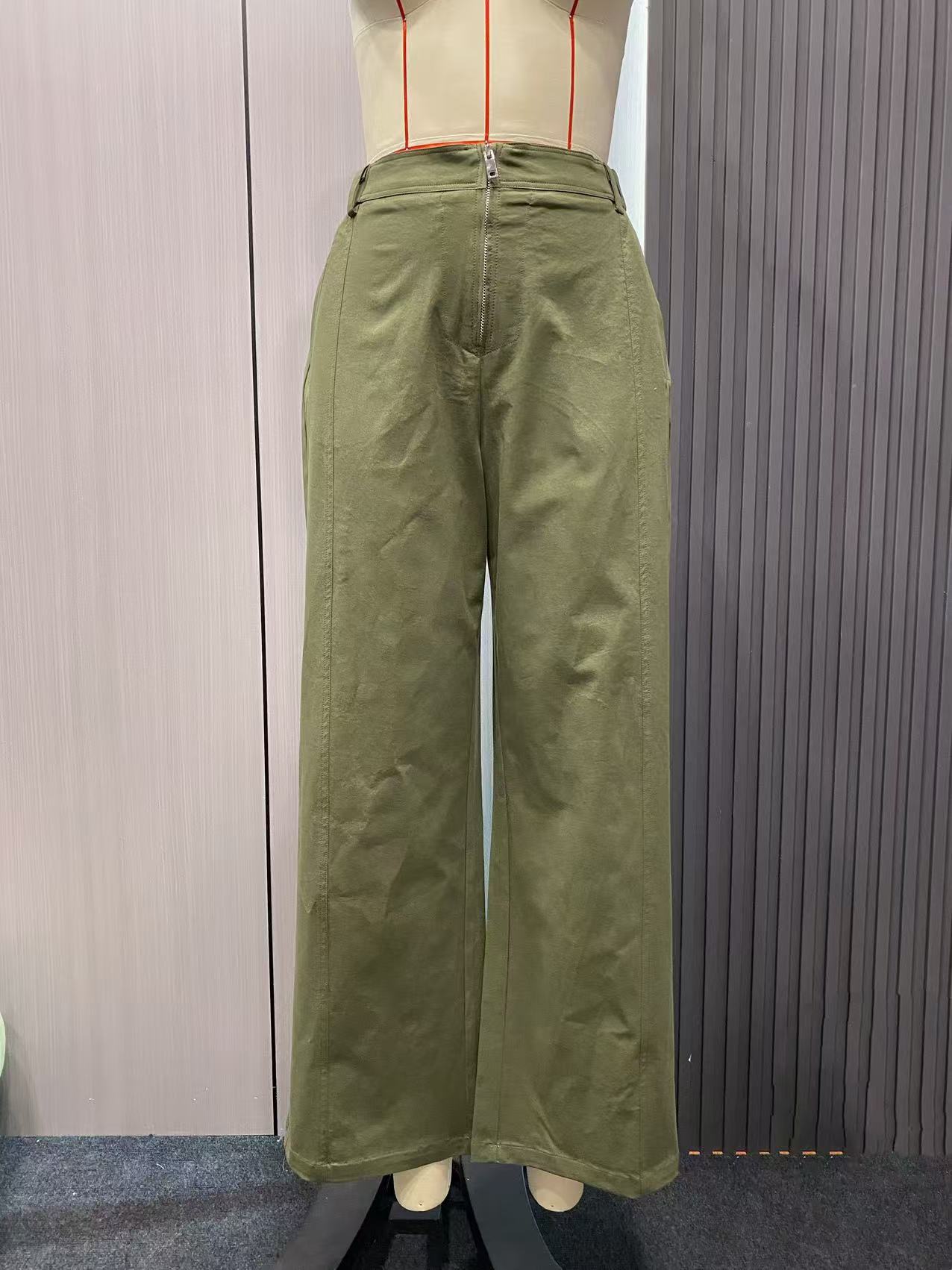 High-Waist Straight-Leg Cotton Pants with Pockets