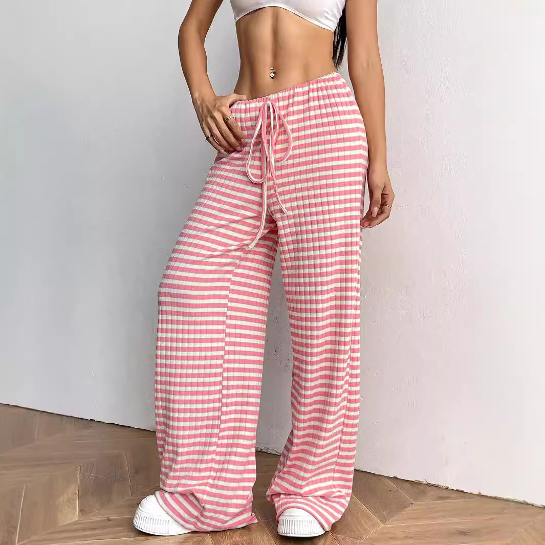 Women's Striped & Solid Cotton Straight-Leg Pants with Elastic Drawstring Waist