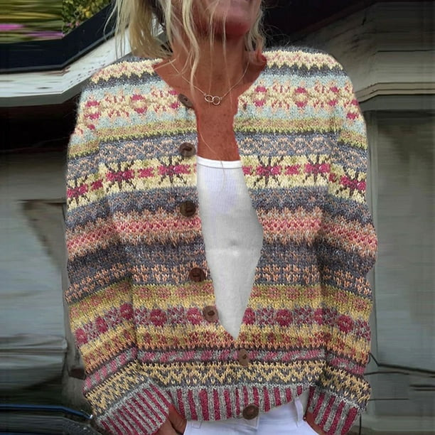 Women's Tribal Totem Print Button Cardigan Sweater