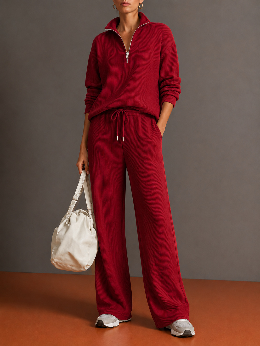 2026 Amazon Cross-Border New Fall/Winter Women's Tracksuit Half-Turtleneck Zip Hoodie Wide-Leg Pants Set for Women