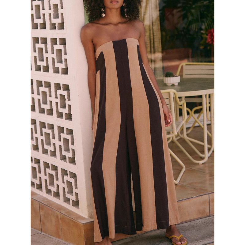 Striped Tube Top and Wide-Leg Pants Set