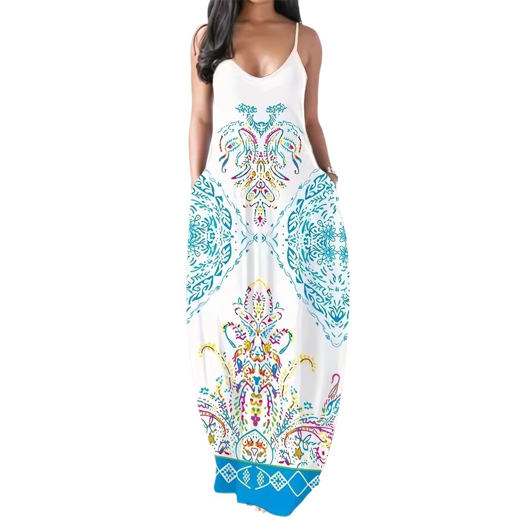 Women's Summer Sleeveless Printed Maxi Dress Polyester