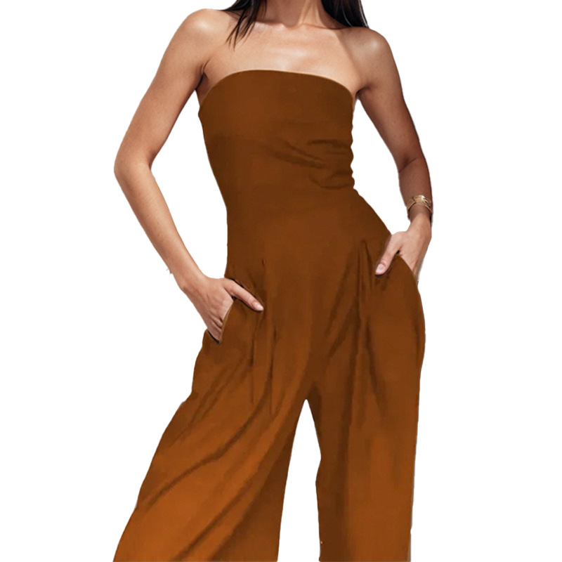 Women's Strapless High-Waist Wide-Leg Jumpsuit