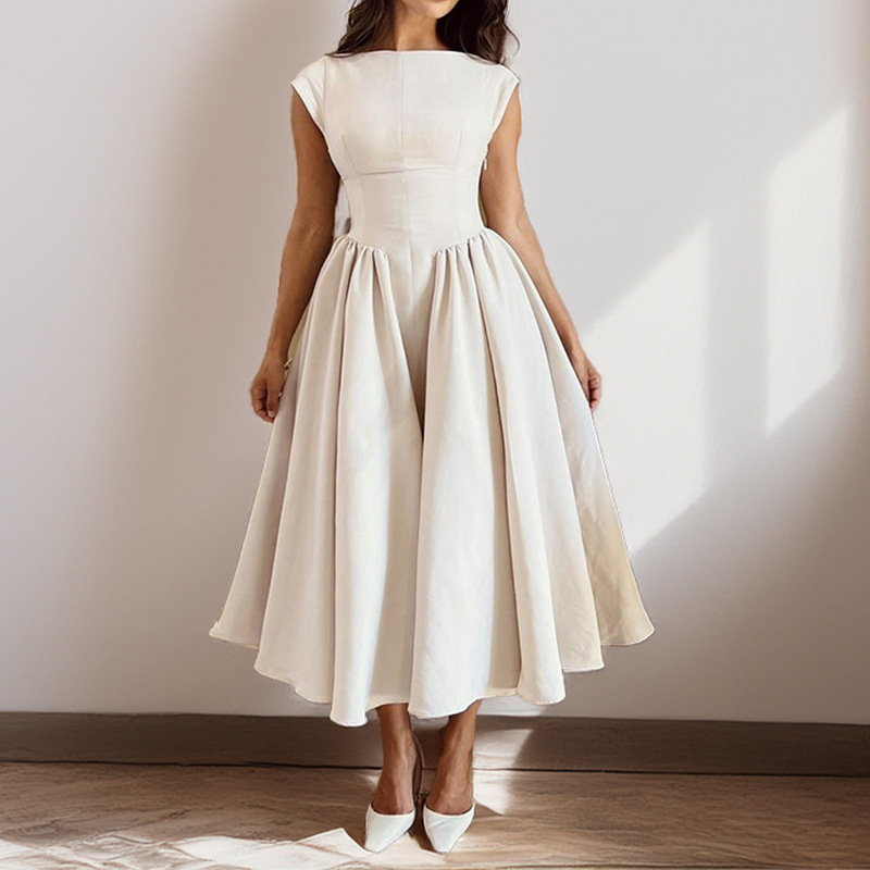 French-Style Open-Back Bodycon Dress Solid Color Sleeveless High Waist