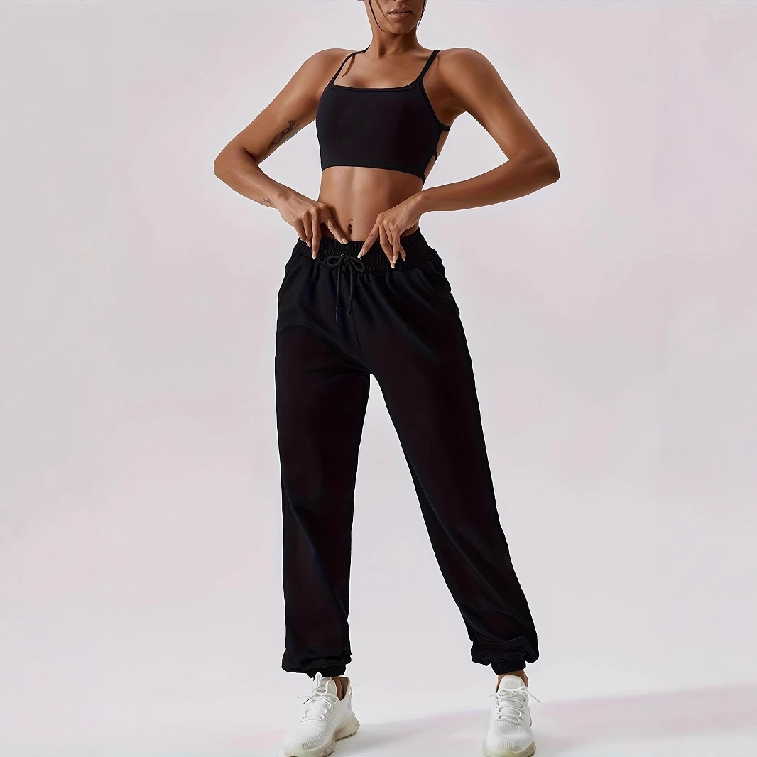 High-Waist Draped Straight-Leg Sweatpants Loose Casual Athletic Pants