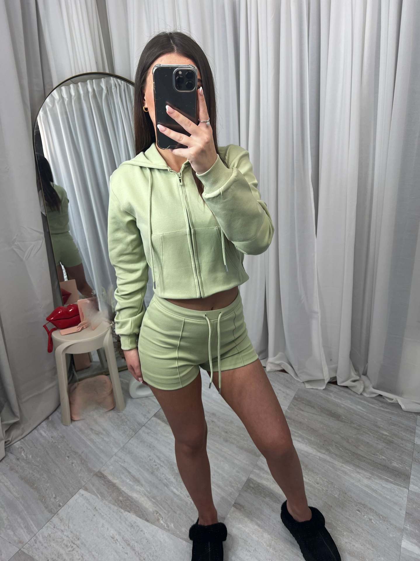 Women's Hooded Sweatshirt and Shorts Two-Piece Casual Set with Large Pockets