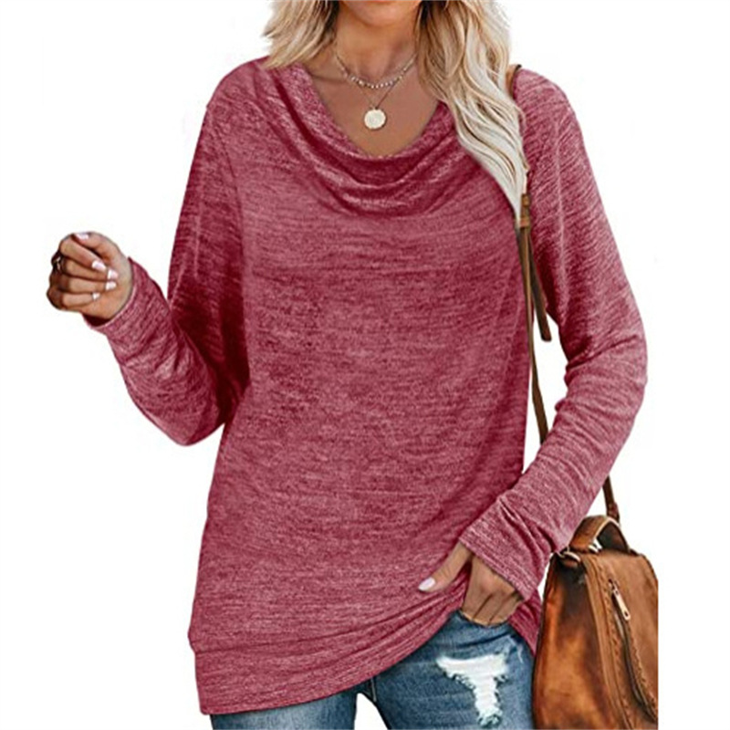 Women's Casual Long Sleeve Cowl Neck Midi Tunic Top Plus Size Patchwork Knit