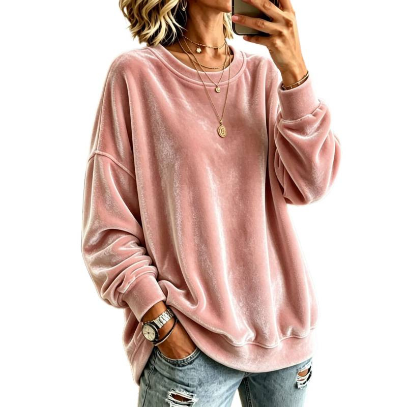 Women's Long Sleeve Gold Velvet Solid Color Crewneck Sweatshirt