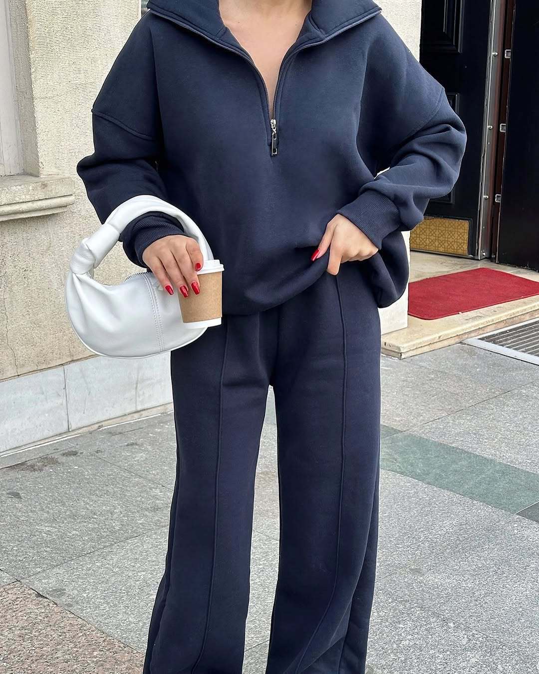 Women's Half-Button Pullover Sweatshirt and Pants Set