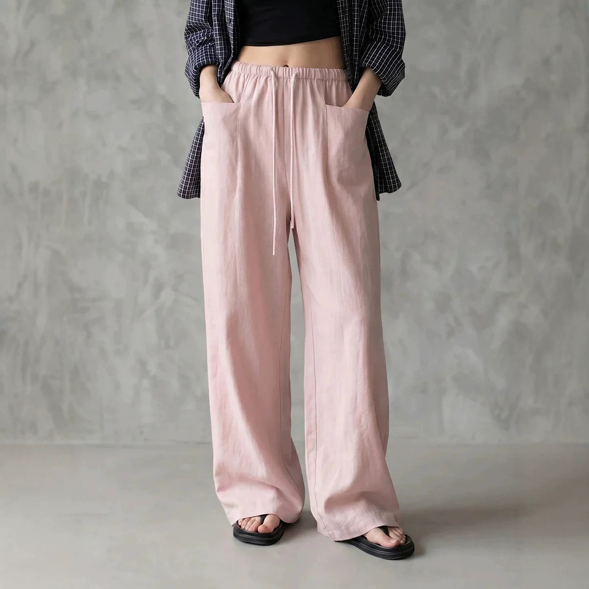 Women's Solid Color Wide-Leg High-Waist Loose Tie Casual Pants
