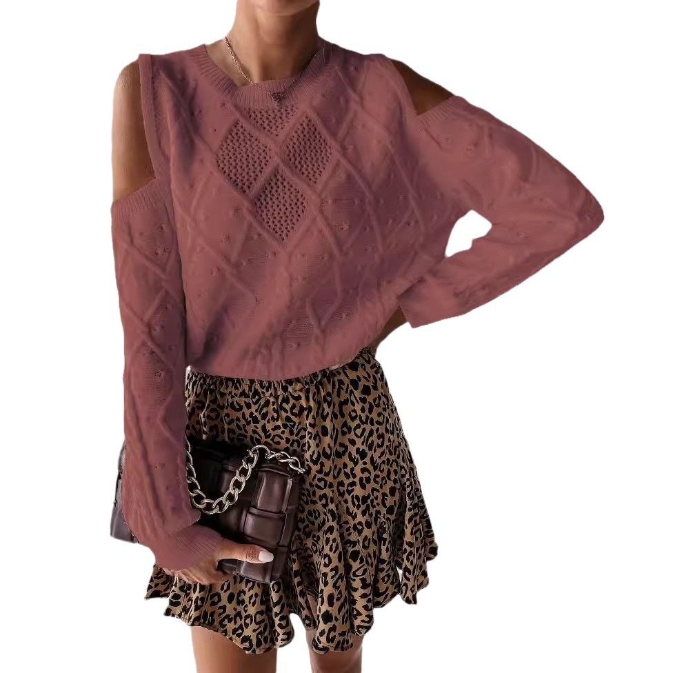 Off-Shoulder Cutout Knit Pullover Sweater