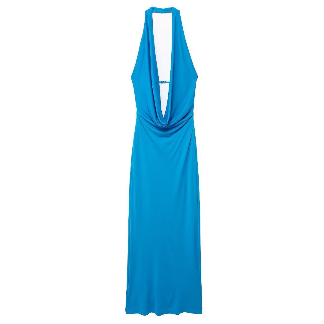 Women's Ruched Halter Neck Bodycon Midi Dress