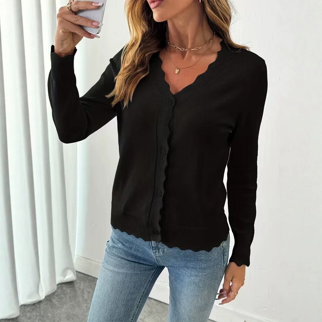 Women's Long Sleeve V-Neck Button-Up Knit Cardigan