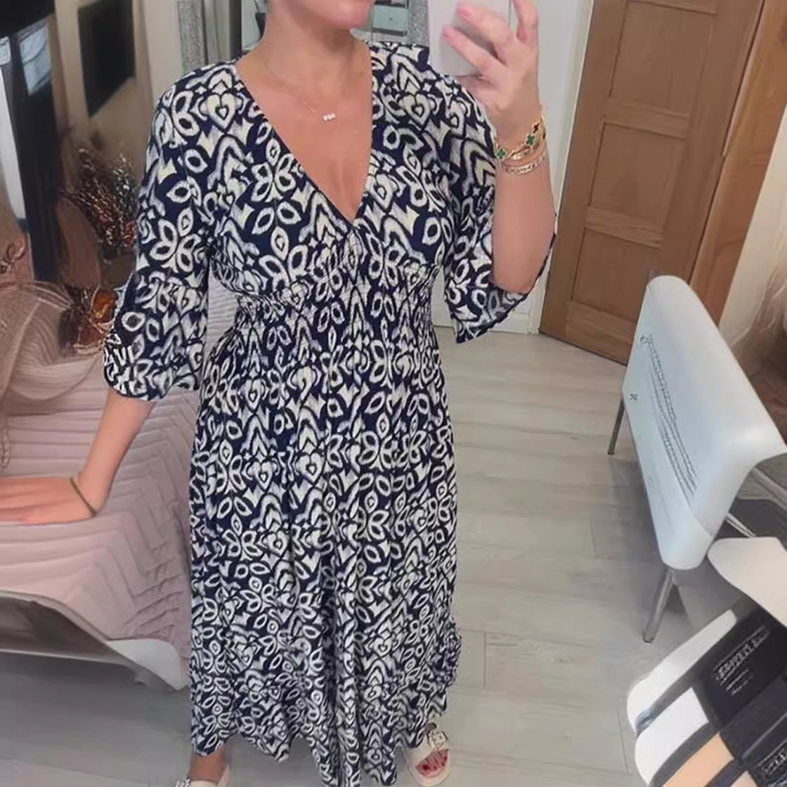 Women's Plus Size Floral V-Neck Long Beach Dress