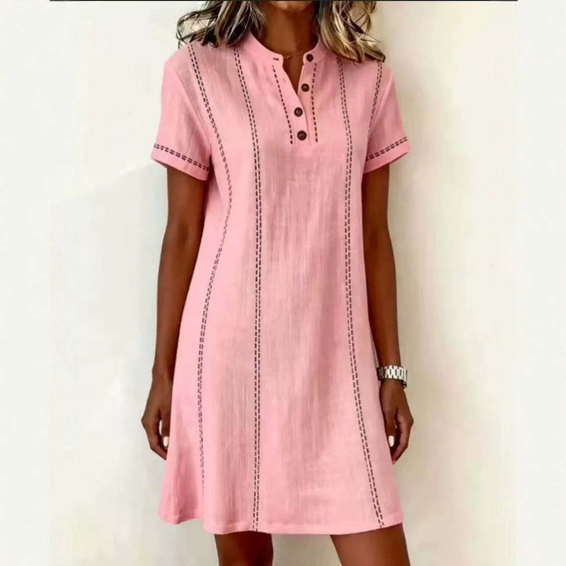 Women's Summer Loose Casual Printed Button Polo Collar Midi Dress