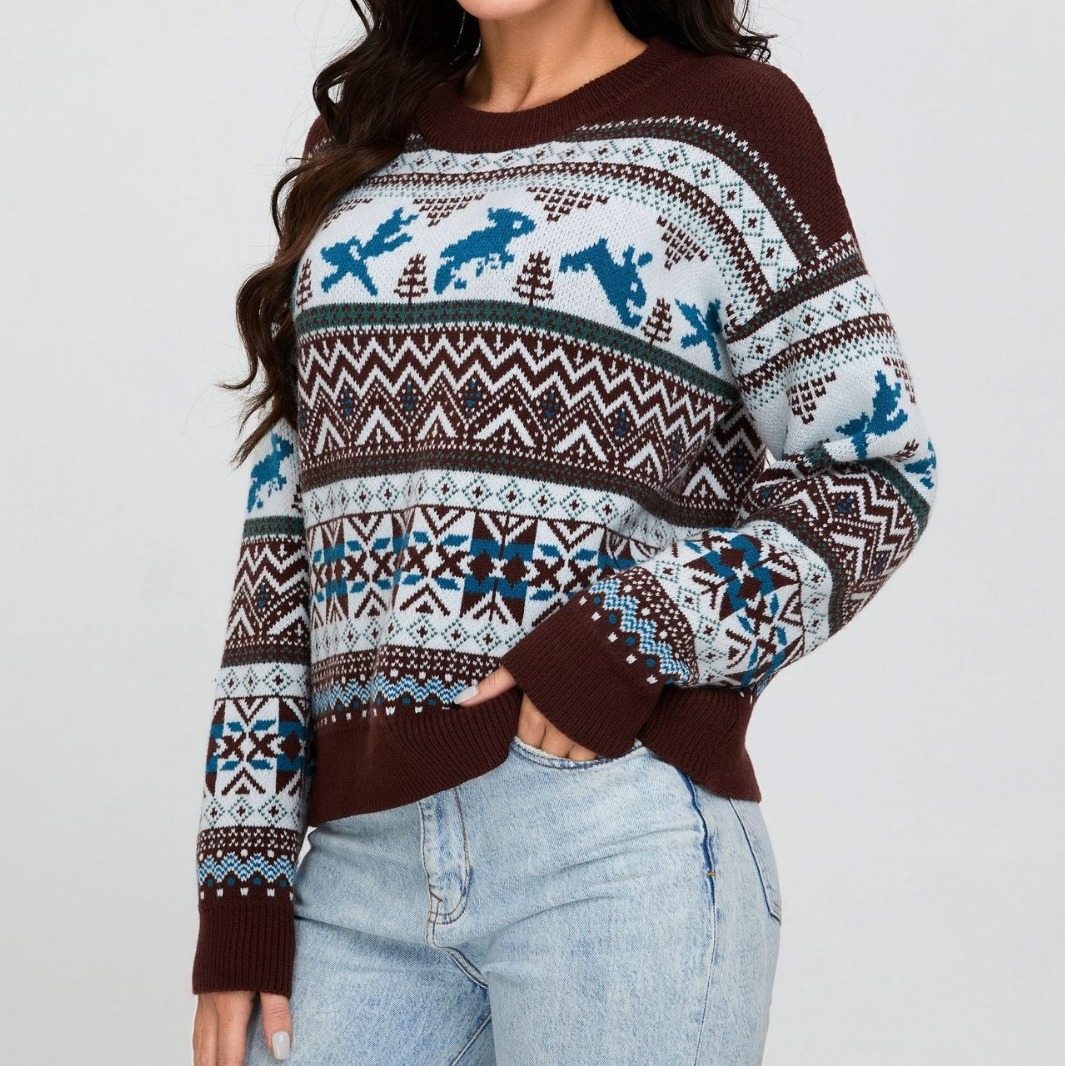 Rabbit Pattern Pullover Sweater Loose Knit Top