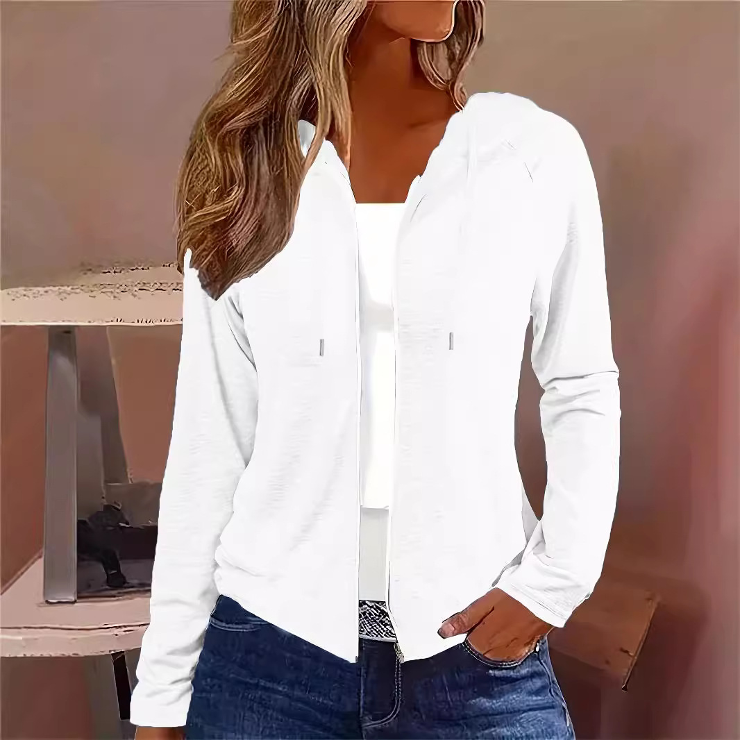 Women's Solid Zip-Up Hooded Cardigan Sweatshirt Long Sleeve Casual