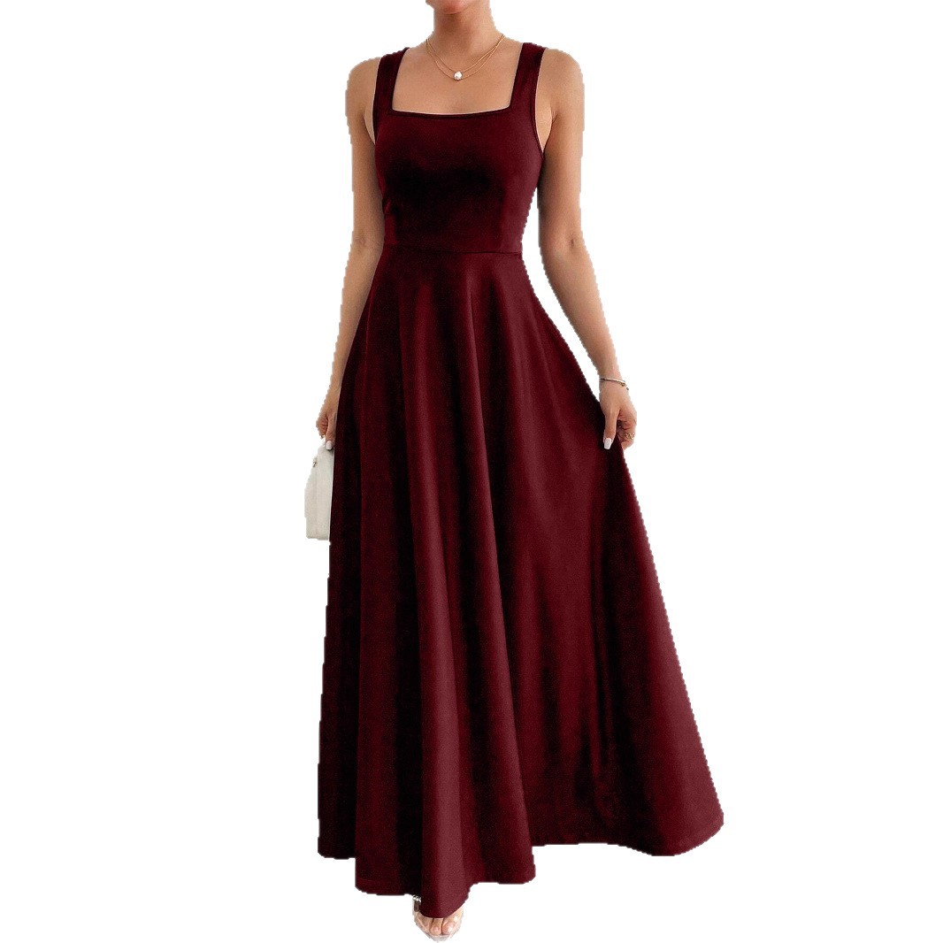 Elegant Square Neck Sleeveless Solid Color Maxi Dress