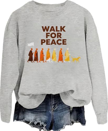 Women's Monk Light Dog Peace Print Crewneck Sweatshirt