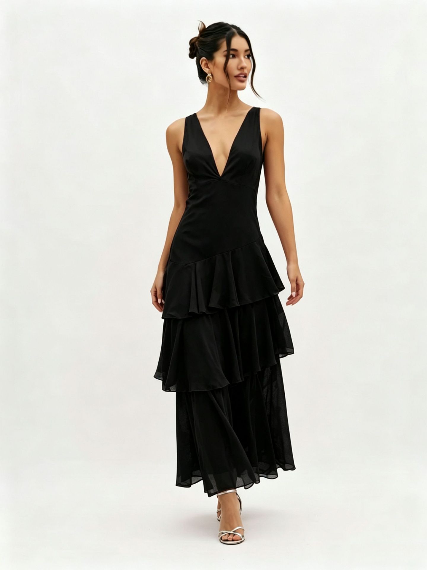 Women's Halter Neck Chiffon Dress Slim Fit Ruffle Hem