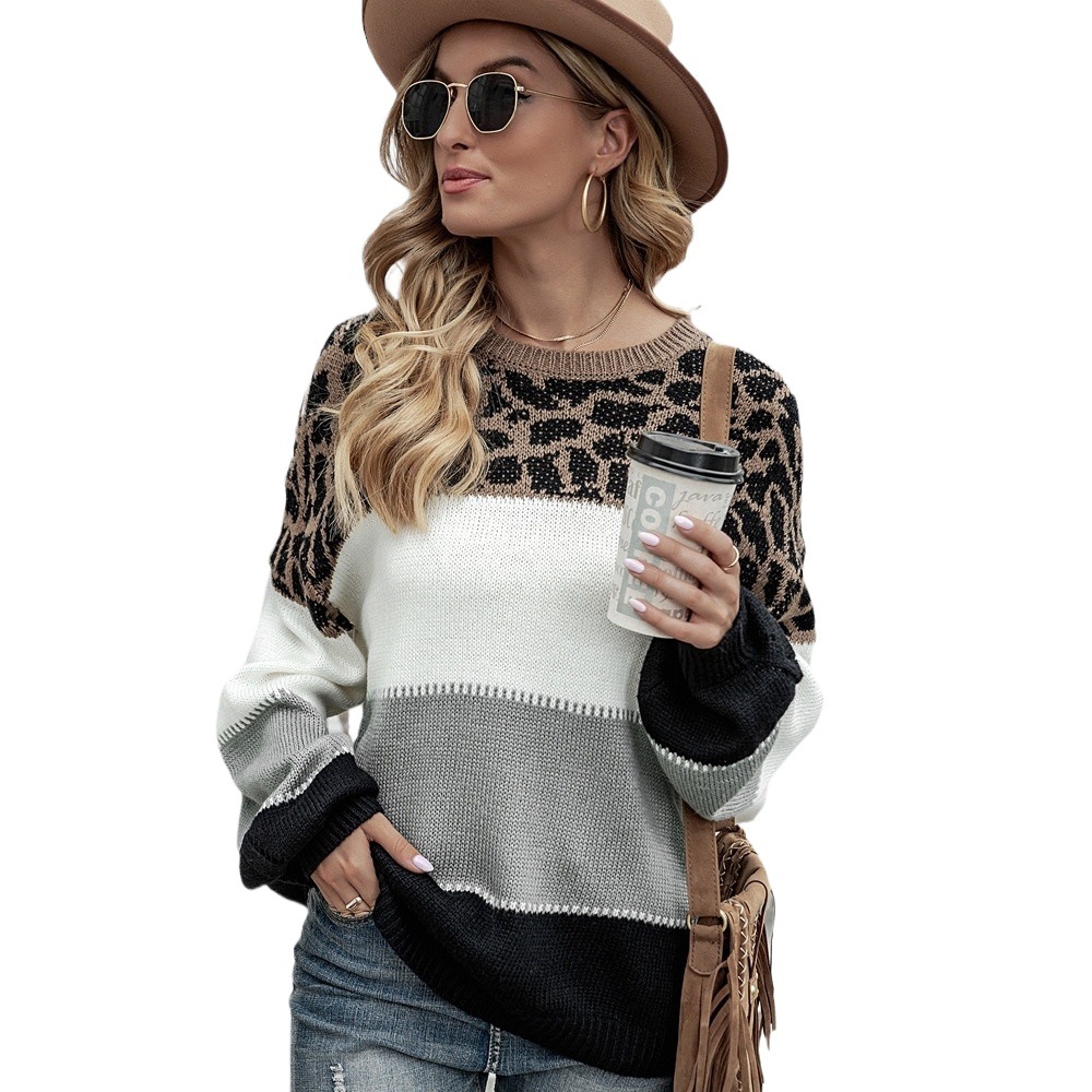 Color-Block Crewneck Oversized Knit Sweater