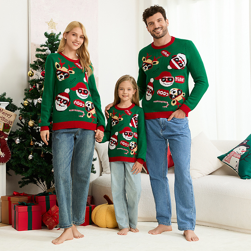 Green Christmas Reindeer Jacquard Knit Sweater