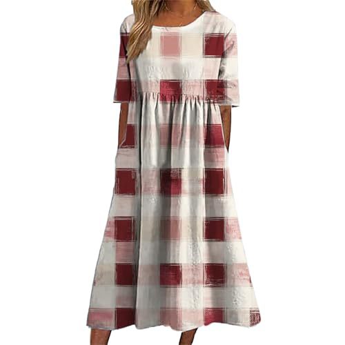 Women's Plaid Color-Block Floral Midi Dress with Pleated Details