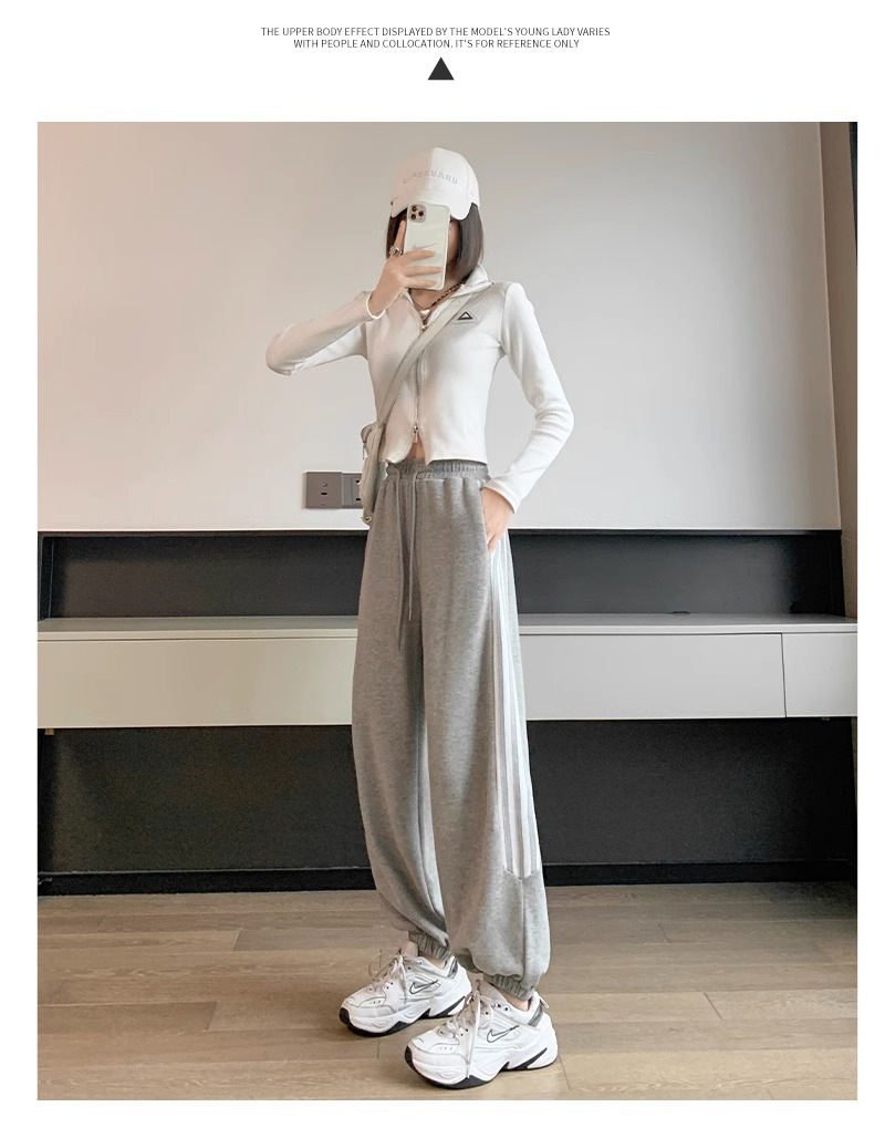 Women's Korean Style Loose Wide-Leg Sweatpants with Four Stripes