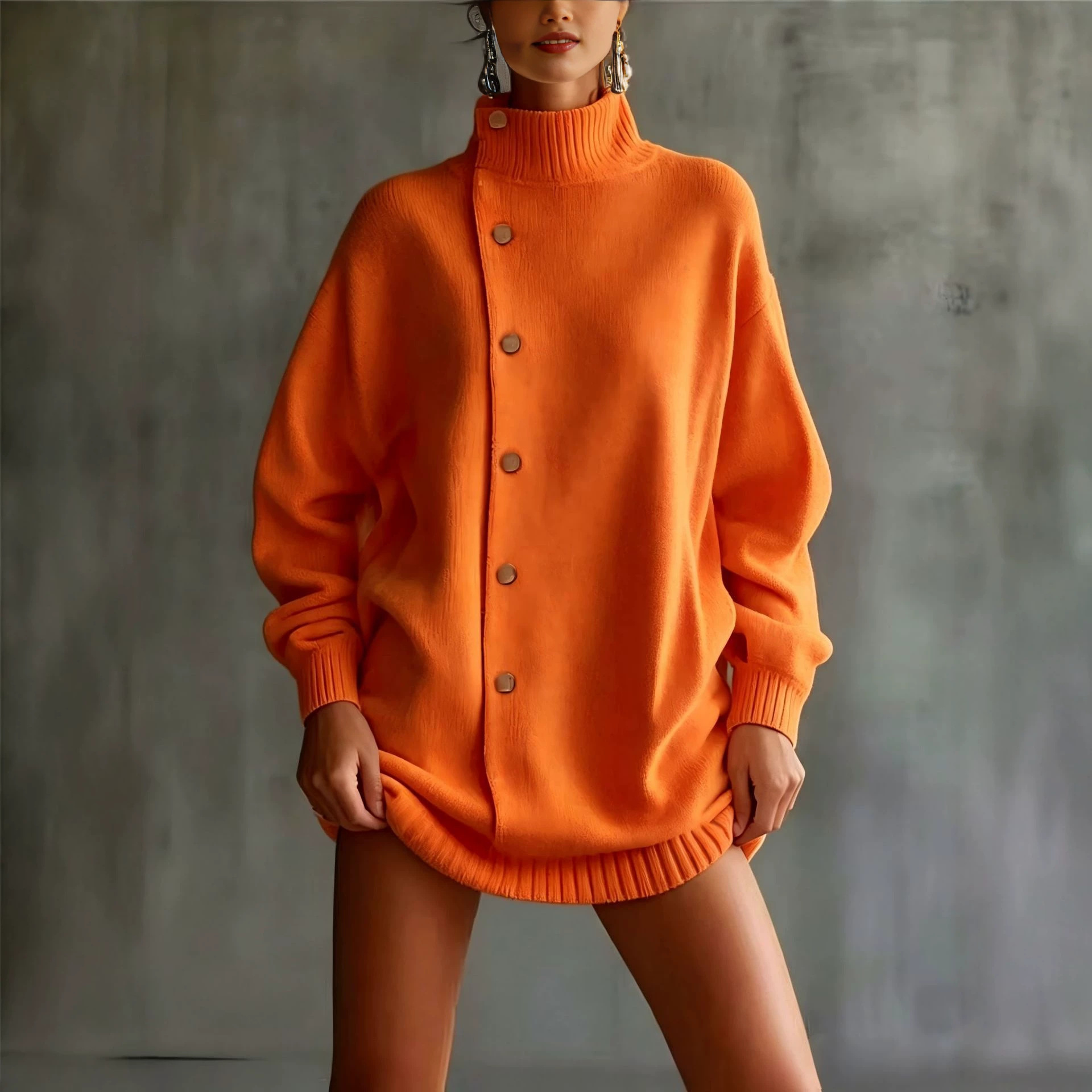 Women's Turtleneck Knit Cardigan Sweater Coat Loose Fit