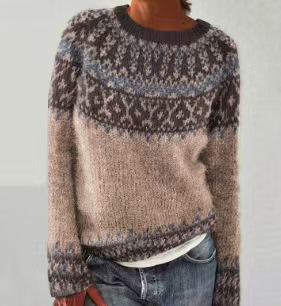 Women's Color-Block Crewneck Pullover Knit Sweater