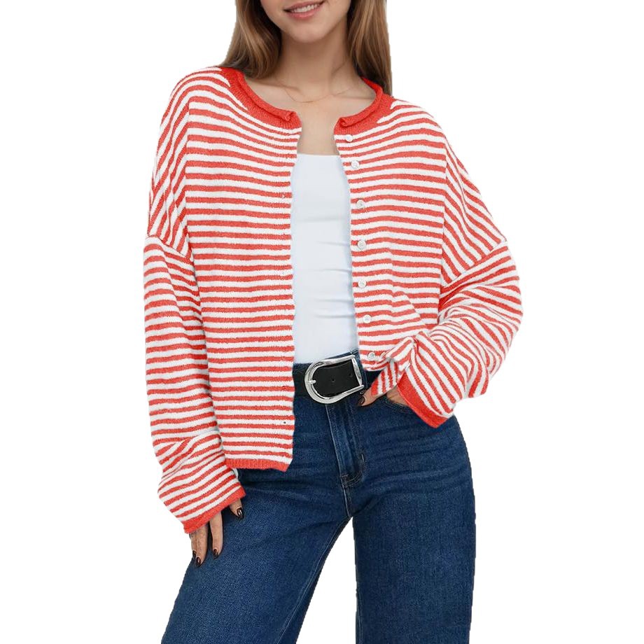 Women's Striped Colorblock Knit Cardigan Long Sleeve Casual