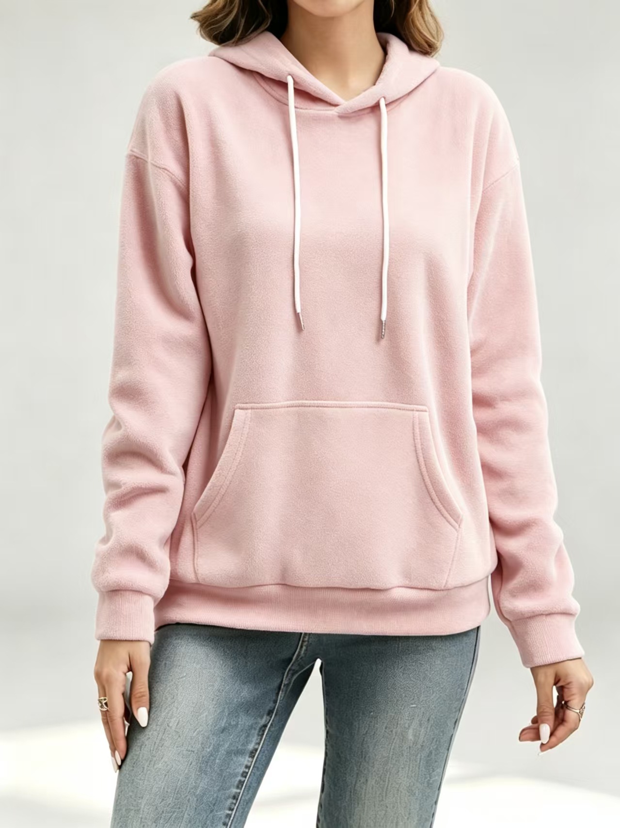Women's Casual Loose Solid Hooded Kangaroo Pocket Sweatshirt Long Sleeve