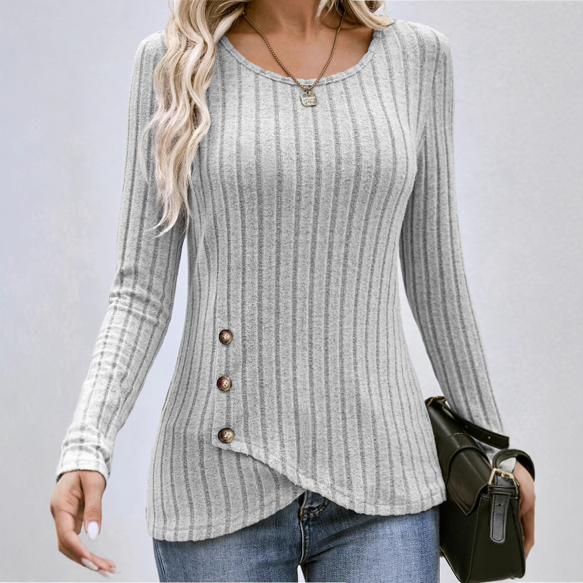Women's Slim Fit Round Neck Long Sleeve Top