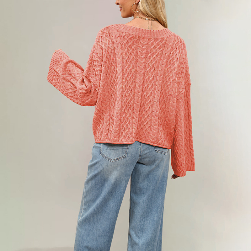 Cable-Knit Loose Solid Cardigan