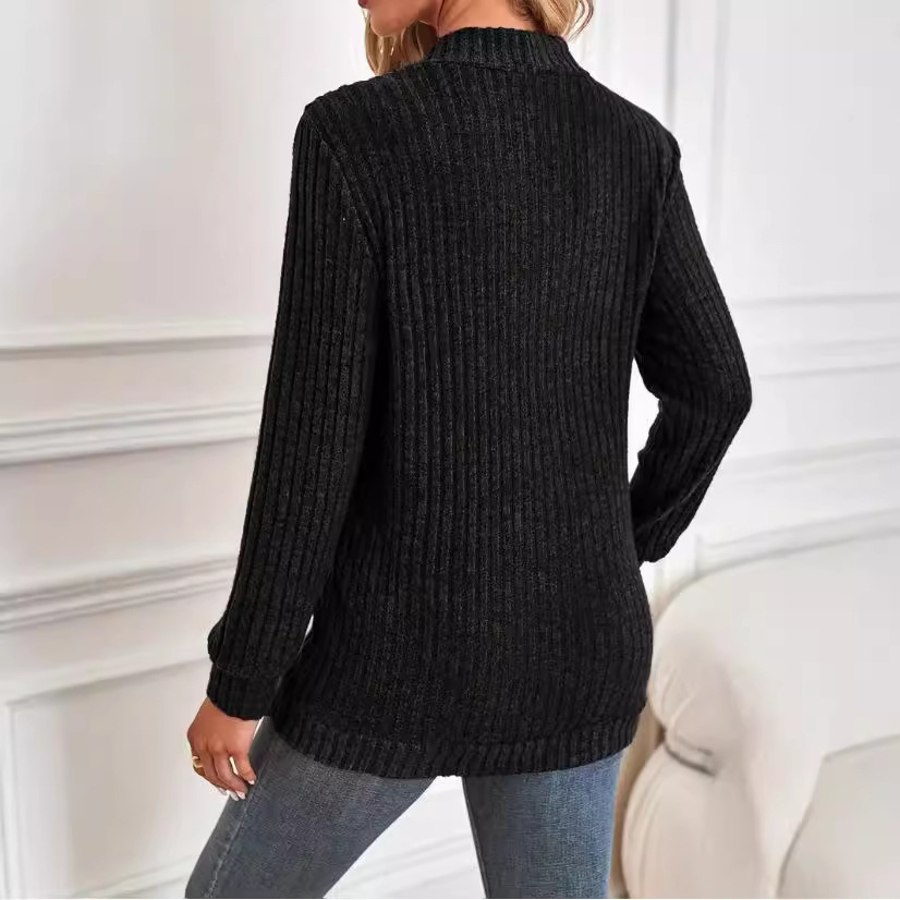 Solid Ribbed Brushed Long-Sleeve Cardigan