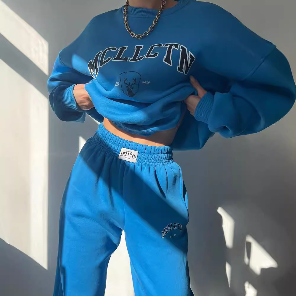 Women's Casual Print Fleece-Lined Sweatshirt and Pants Set
