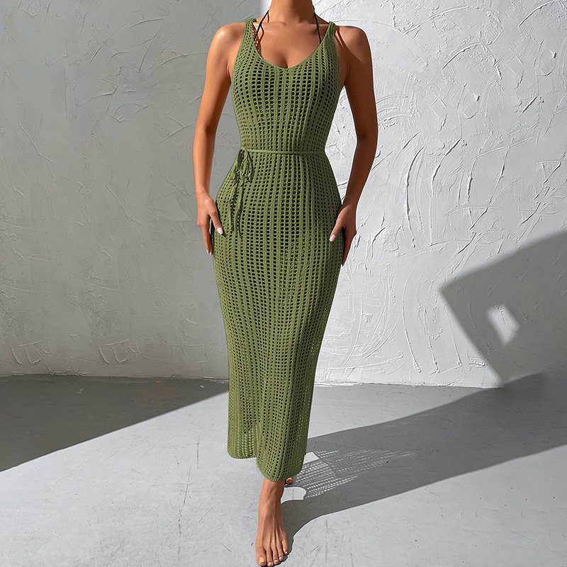 Women's Openwork Backless Knit Beach Cover-Up Dress