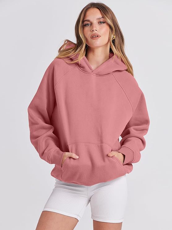 TUME Women's Hooded Pullover Sweatshirt Solid Color