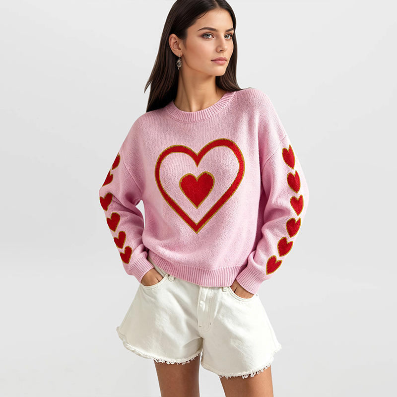 Heart Color-Block Pullover Sweater