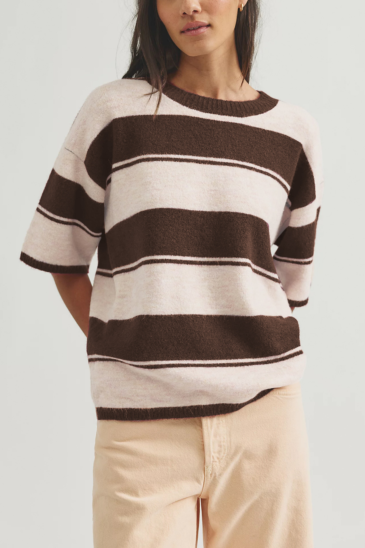Women's Color-Block Knit Short-Sleeve Sweater Top