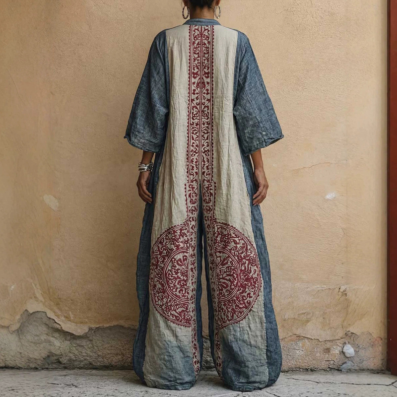 Women's Plus Size Boho Print Wide-Leg Jumpsuit