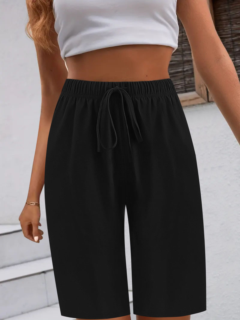 Women's Straight-Leg Cropped Pants Drawstring Casual