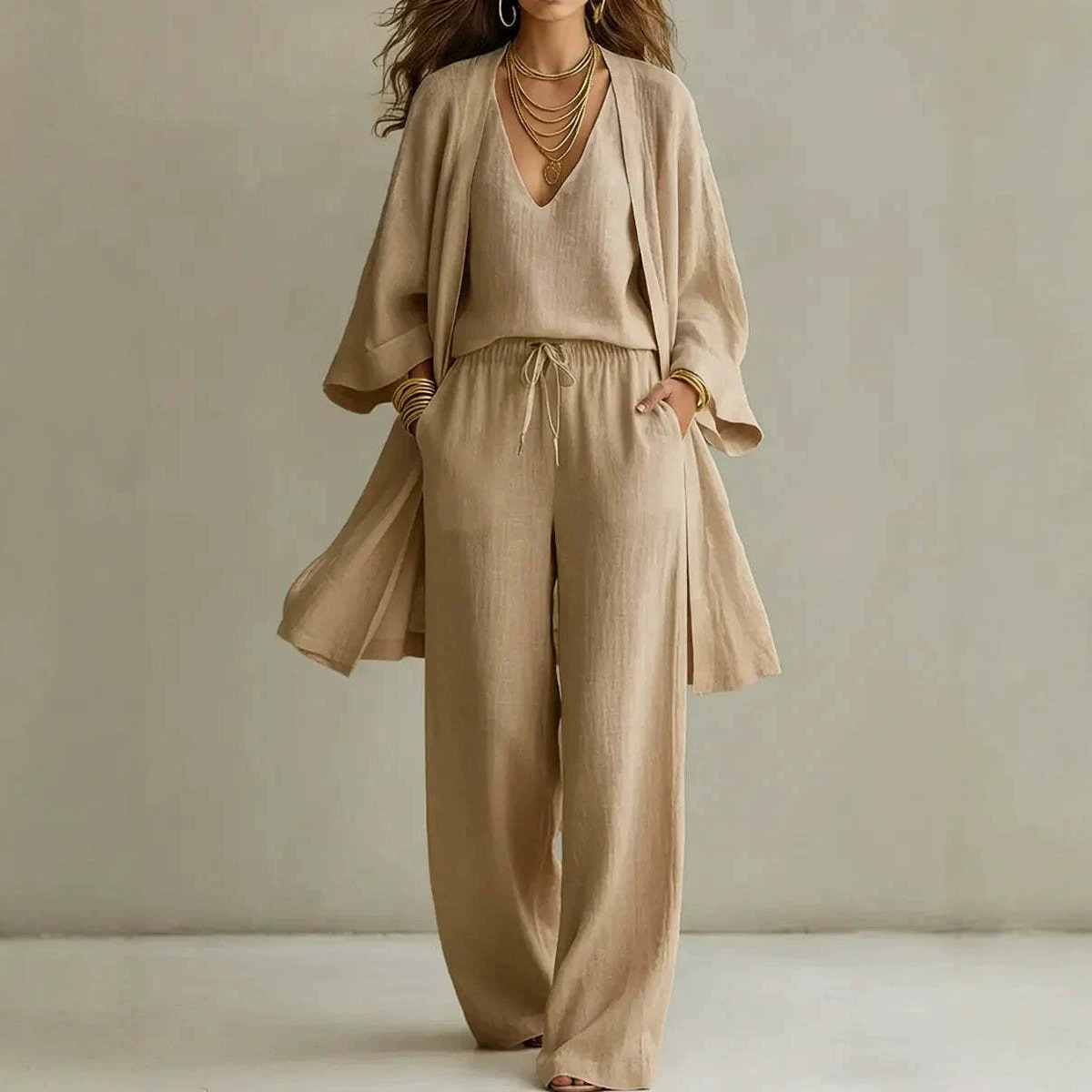 Women's 3-Piece Loose Tank Top, Wide-Leg Pants & Cardigan Set