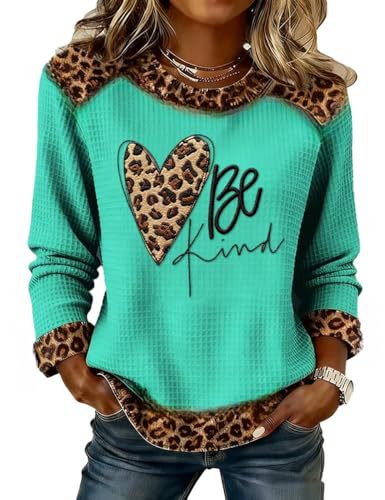 Women's Heart Leopard Print English Waffle Graphic Sweatshirt