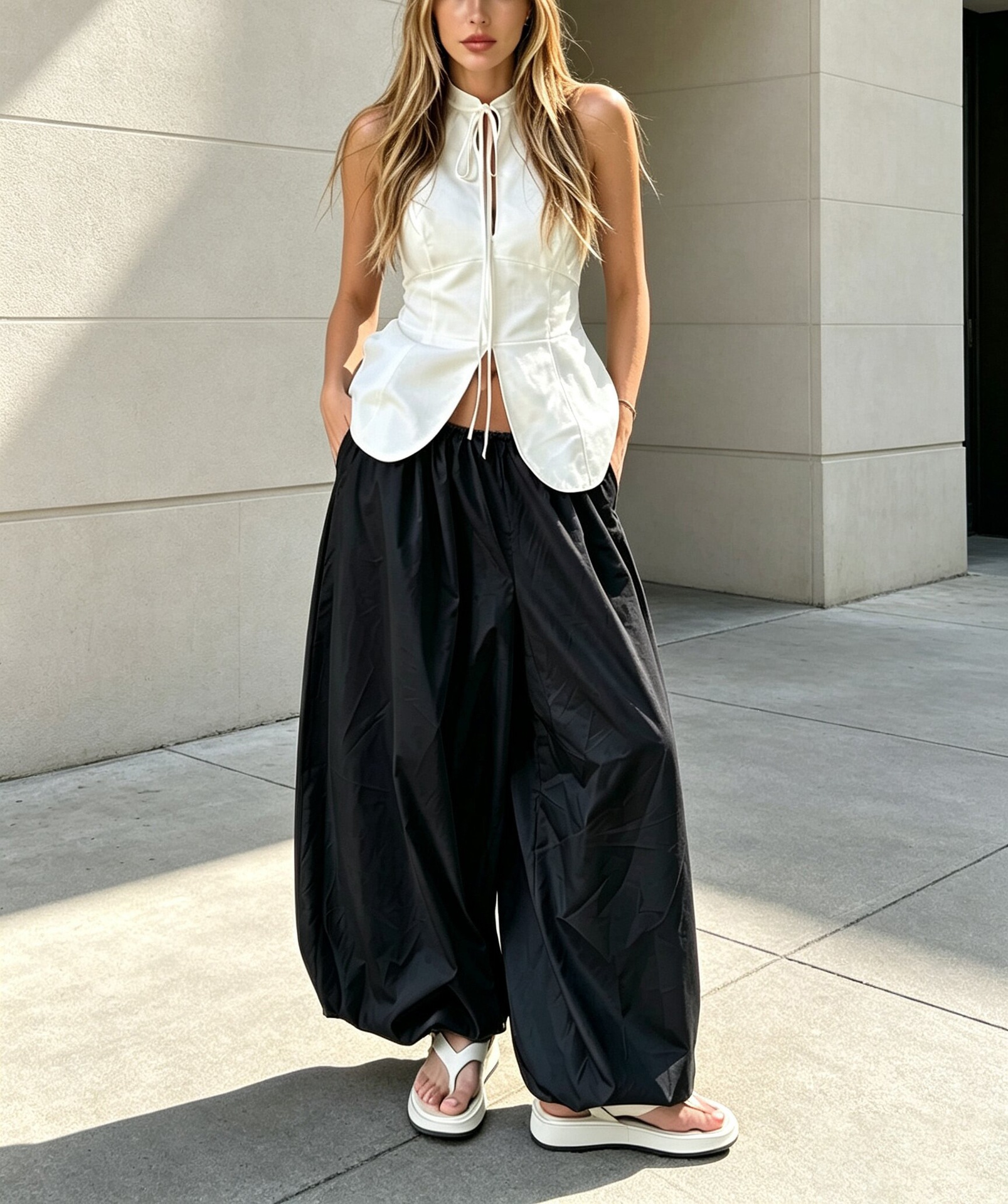 Women's Balloon Pants Elastic Waist Cuffed Lightweight