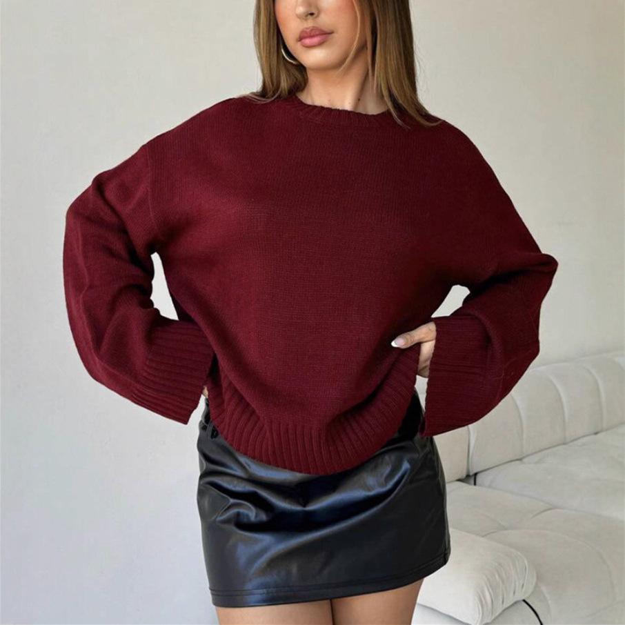 Women's Crewneck Wide-Cuff Loose Knit Sweater
